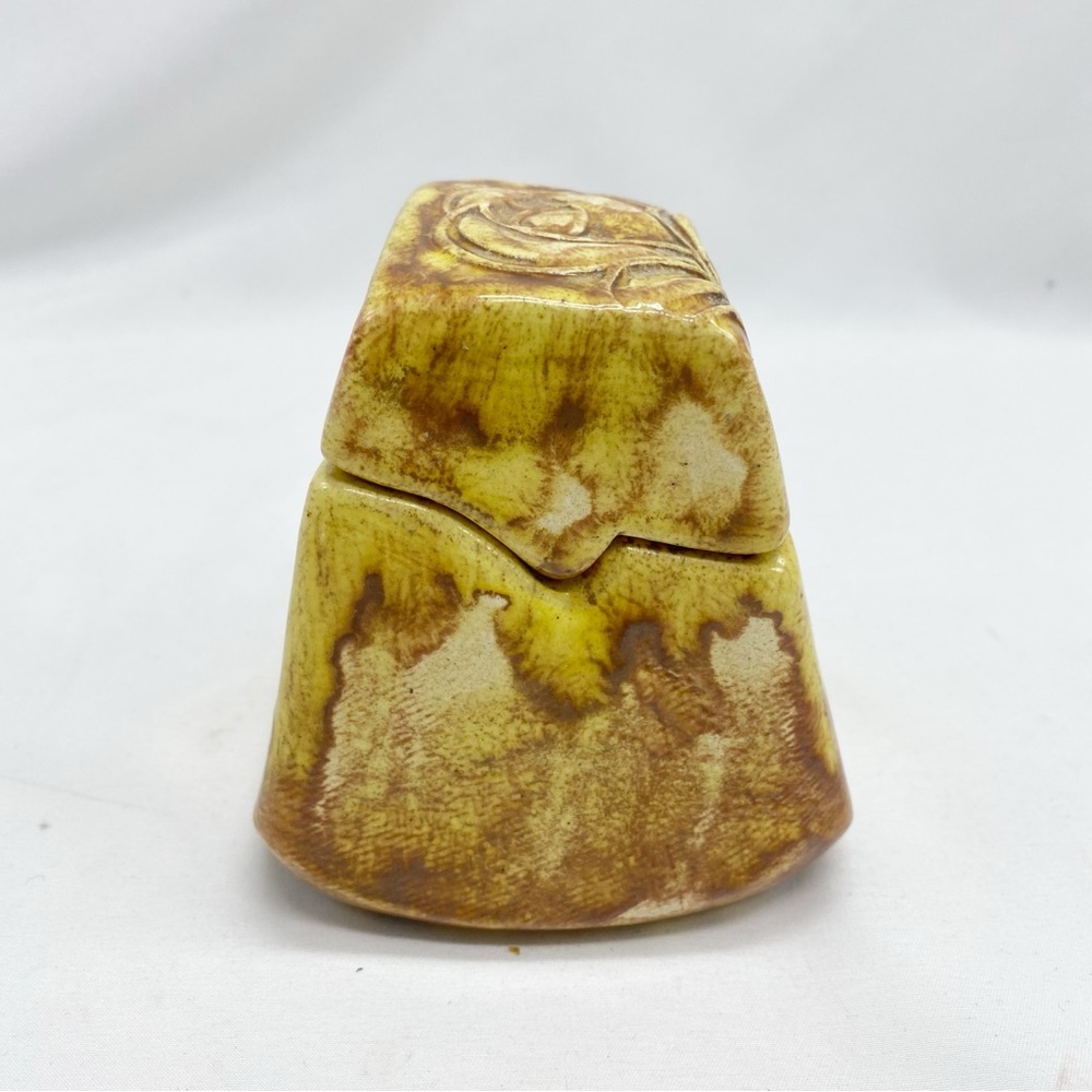 Grace Songolo Vintage 80’s Yellow and Brown Ceramic Trinket Box Rose Detail - Picture 2 of 7
